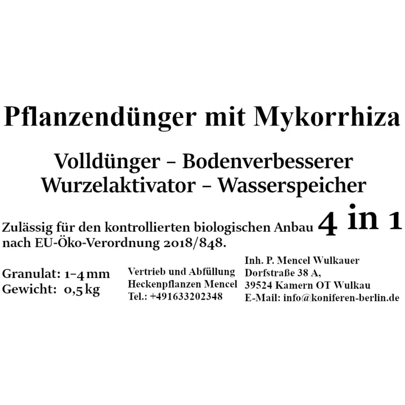 Pflanzendünger mit Mykorrhiza 0,5 kg Vertrieb und Abfüllung Heckenpflaznen Mencel